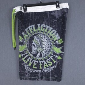 Affliction Stampede Boardshorts Mens 36 (Fit 36x11) Unlined Swim Shorts Surf Y2K